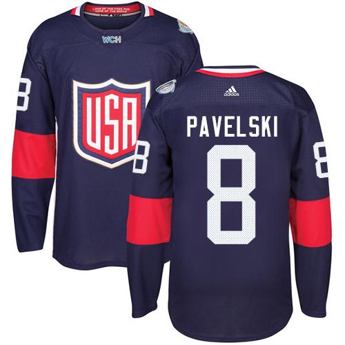 Team USA #8 Joe Pavelski Navy Blue 2016 World Cup Stitched Youth NHL Jersey - Click Image to Close